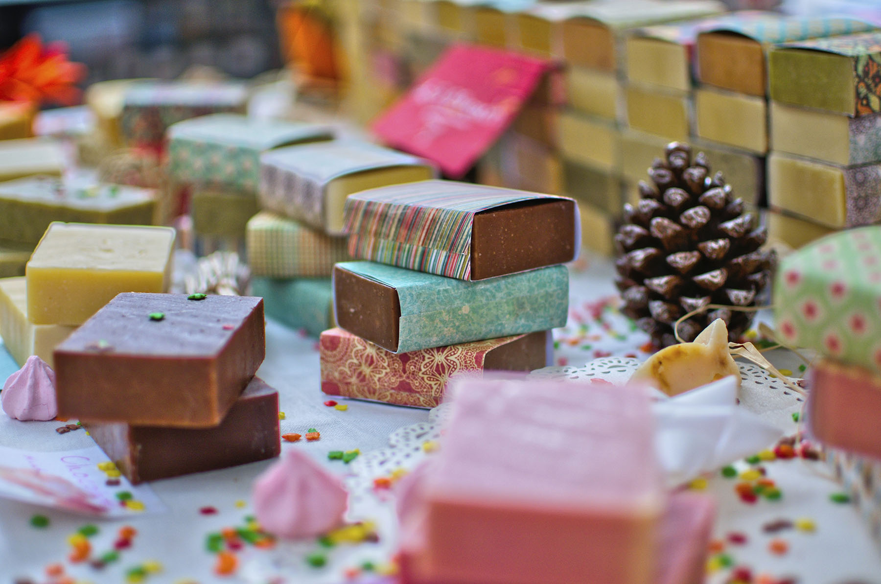 Assorted-color bar soap. Original public domain image from Wikim